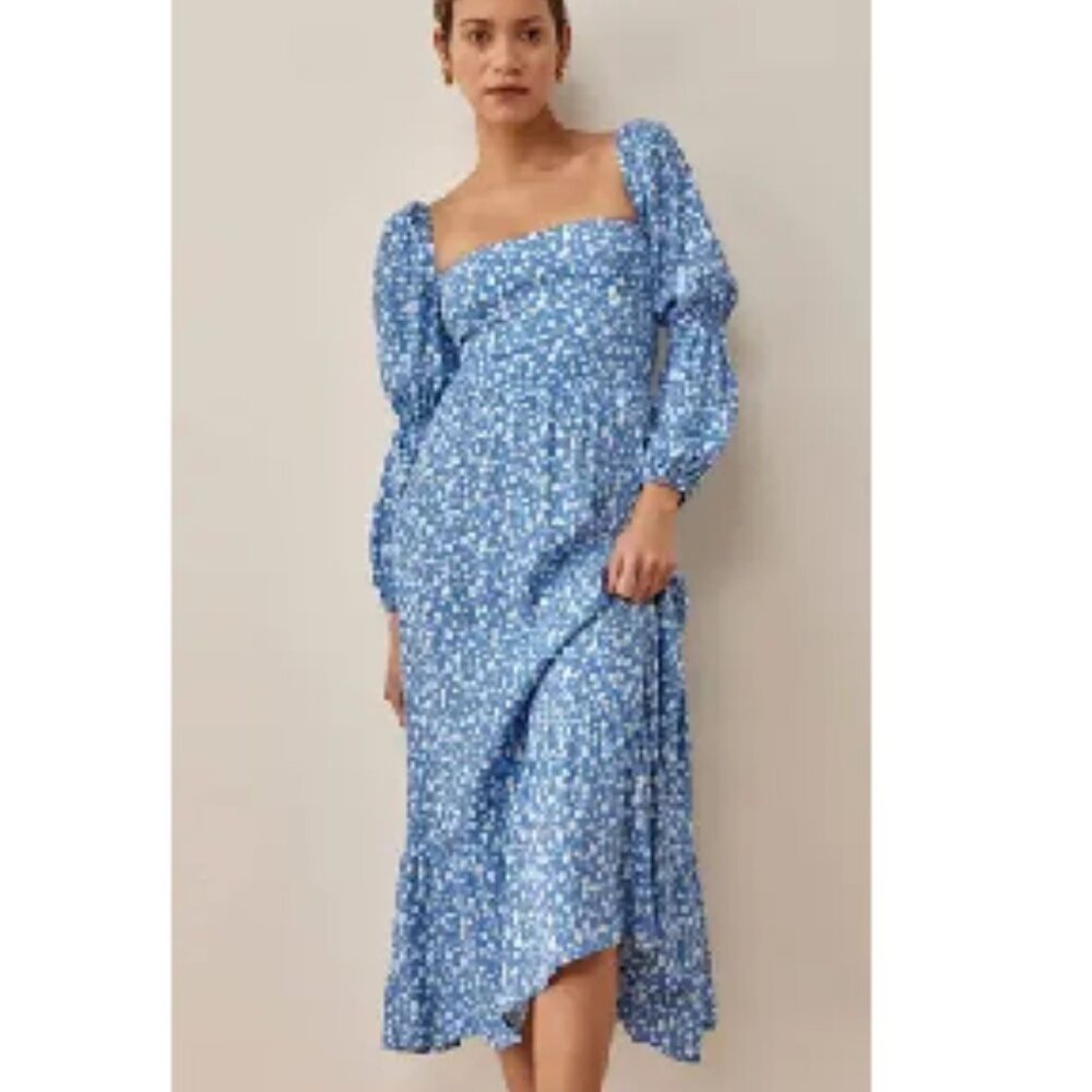 Reformation Blue Floral Midi Dress